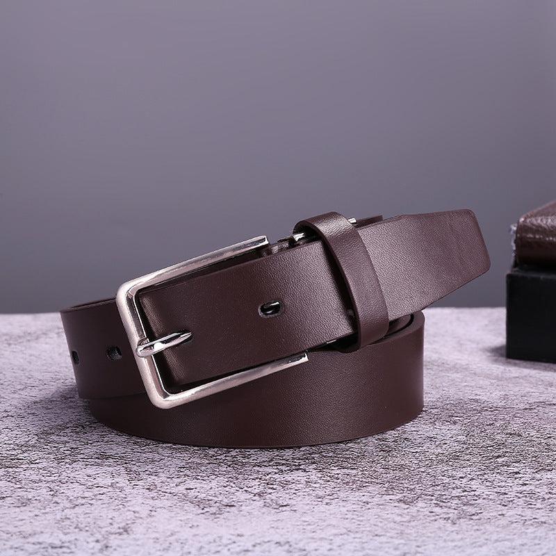 Casual Cowhide Belt with Square Pin Buckle for Men