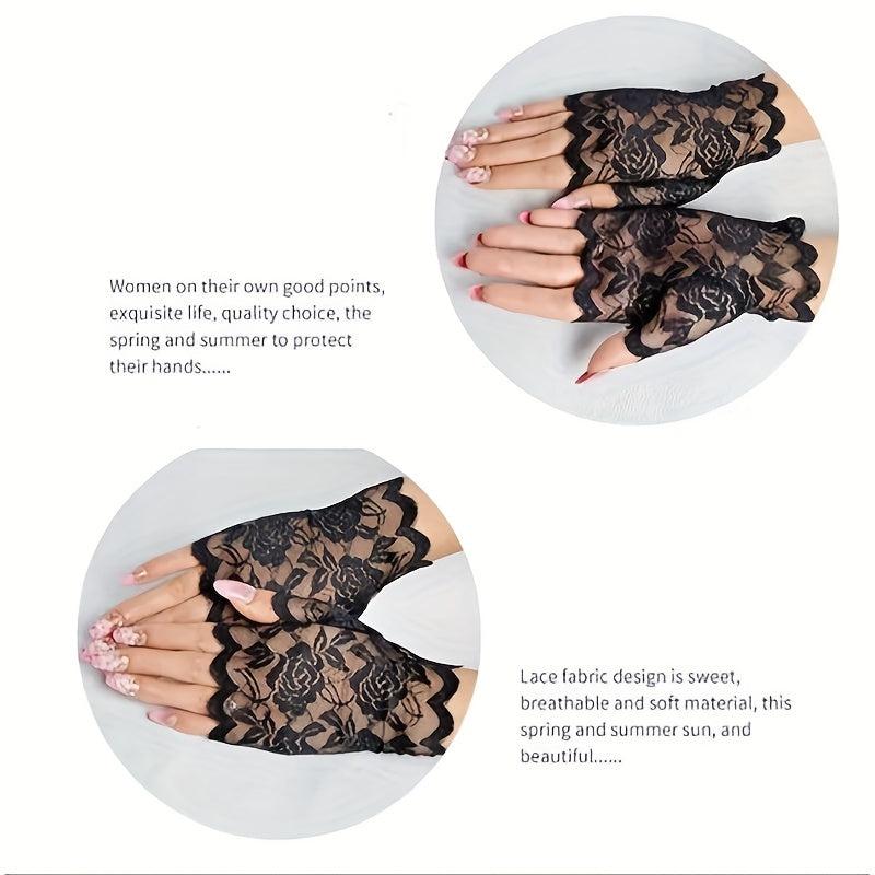 Women's Lace Gloves Half Fingerless Outdoor Driving Sun Protection Gloves