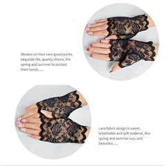Women's Lace Gloves Half Fingerless Outdoor Driving Sun Protection Gloves