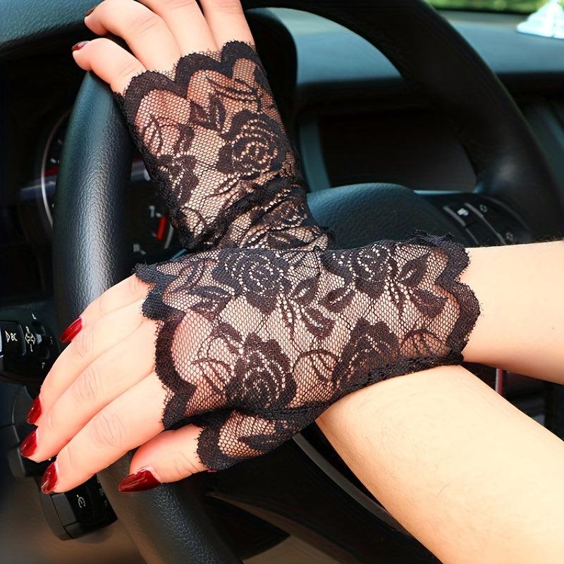 Women's Lace Gloves Half Fingerless Outdoor Driving Sun Protection Gloves