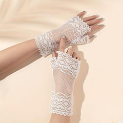 Lace Floral Short Fingerless Gloves for Women