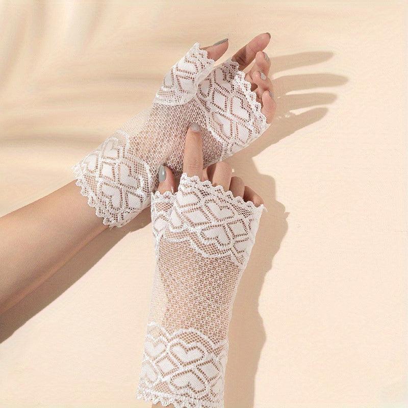 Lace Floral Short Fingerless Gloves for Women