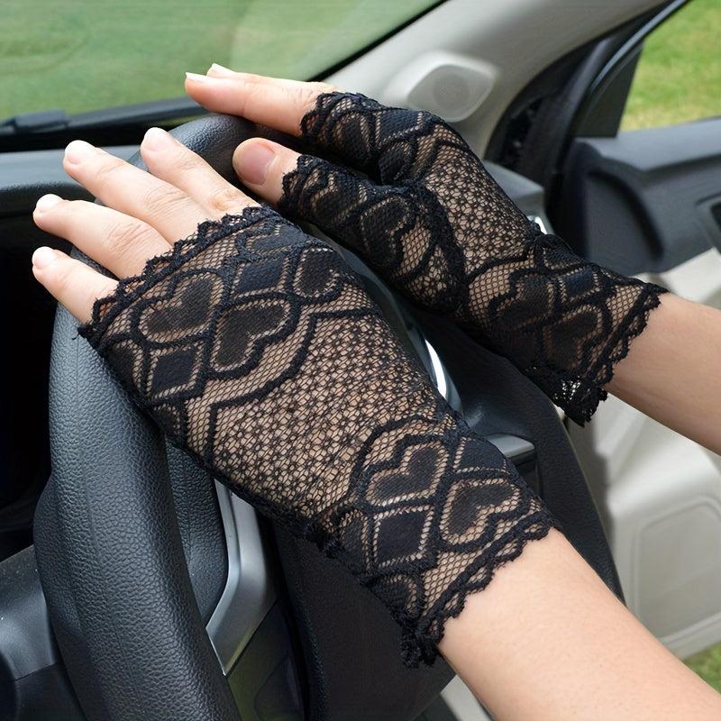 Lace Floral Short Fingerless Gloves for Women