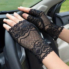 Lace Floral Short Fingerless Gloves for Women