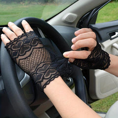 Lace Floral Short Fingerless Gloves for Women