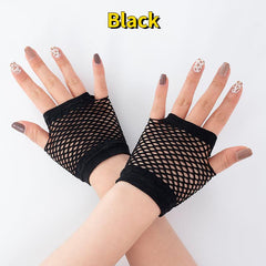 Short Fishnet Net Gloves Fingerless Mesh Punk Rock Party Gloves