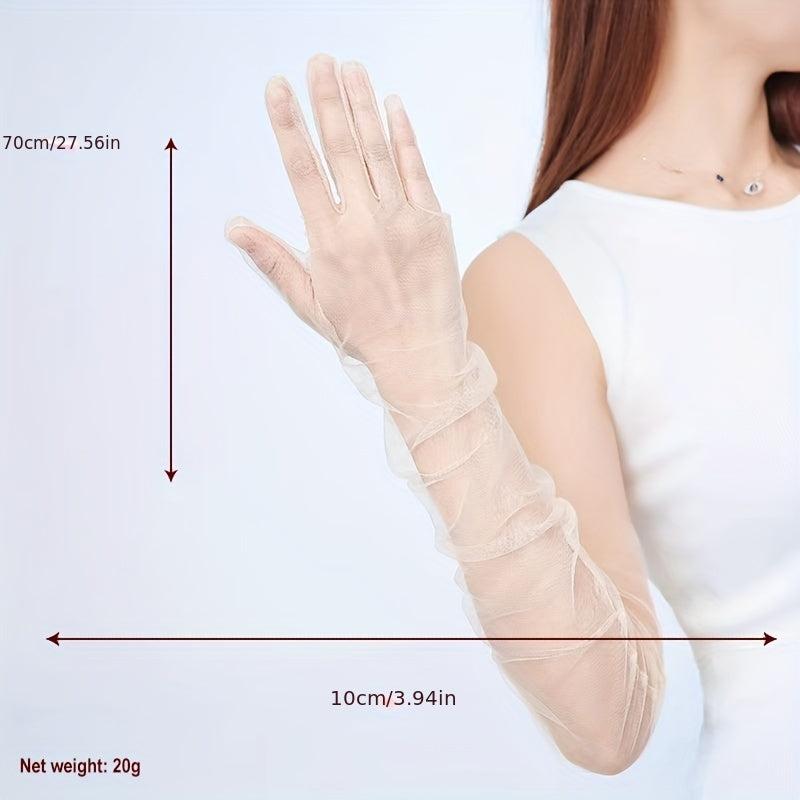 Breathable Solid Thin Mesh Long Gloves for Wedding Bridal Dress
