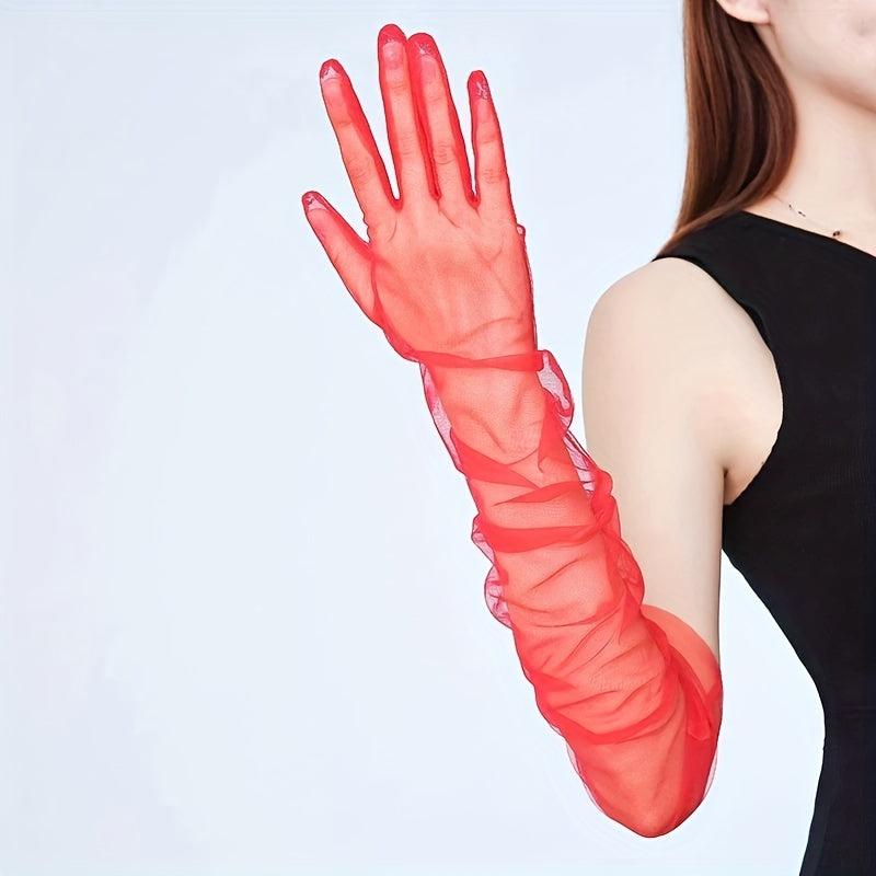 Breathable Solid Thin Mesh Long Gloves for Wedding Bridal Dress