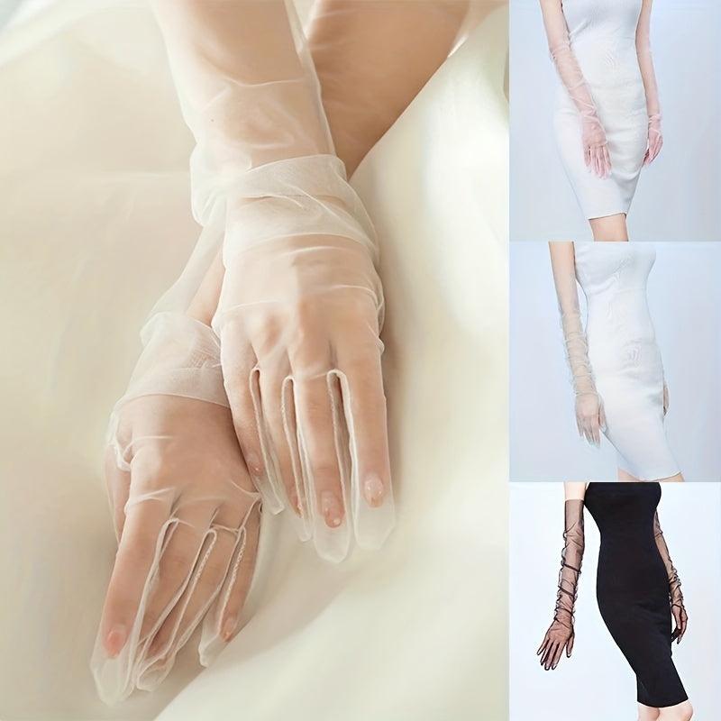 Breathable Solid Thin Mesh Long Gloves for Wedding Bridal Dress