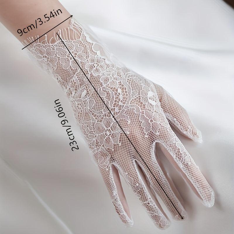Classic Lace Gloves Floral Hollow Out Bridal Wedding Gloves