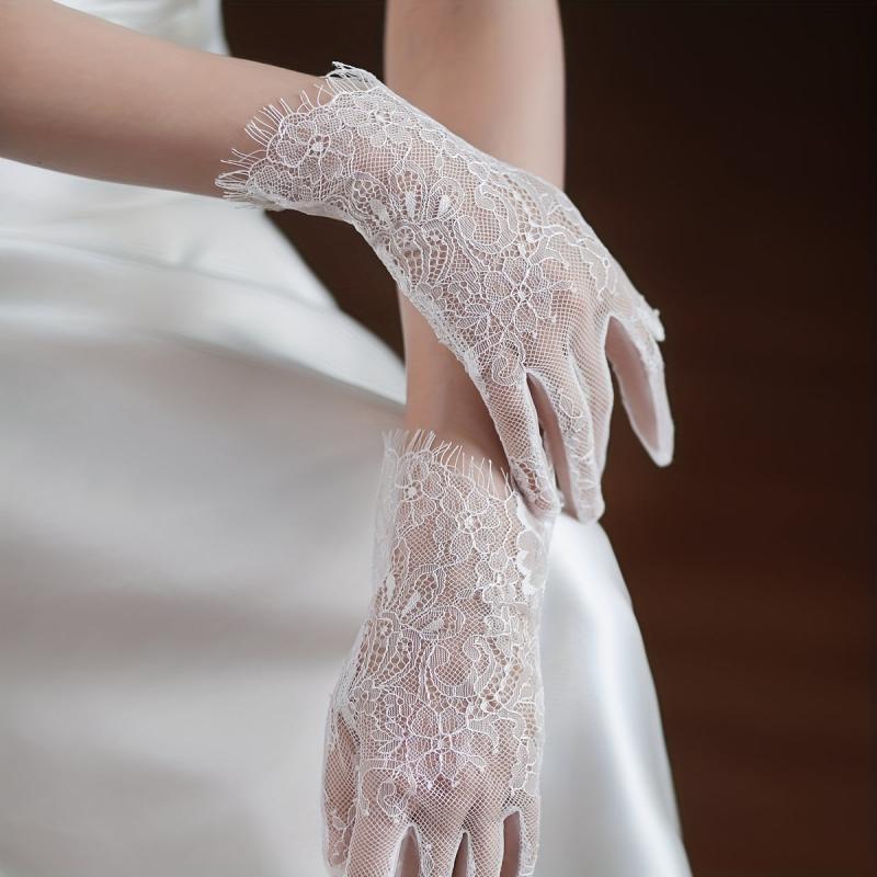 Classic Lace Gloves Floral Hollow Out Bridal Wedding Gloves
