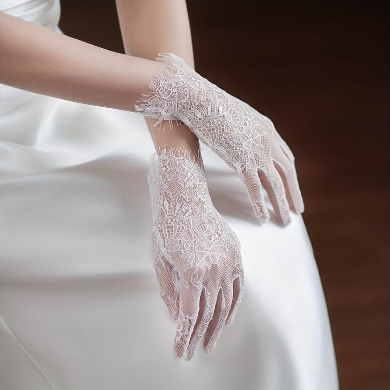 Classic Lace Gloves Floral Hollow Out Bridal Wedding Gloves