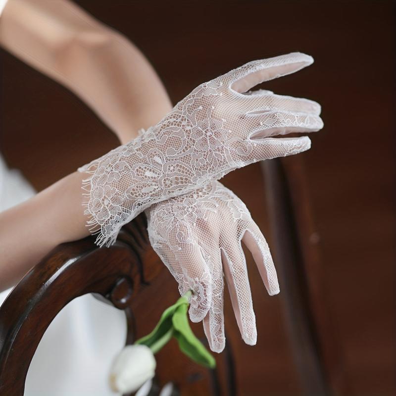 Classic Lace Gloves Floral Hollow Out Bridal Wedding Gloves