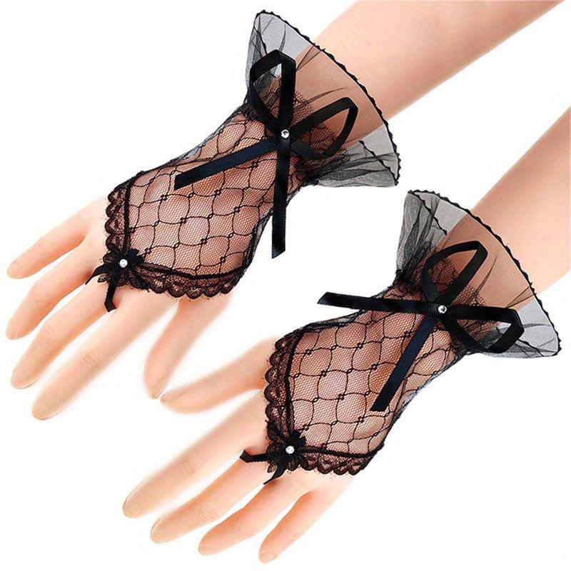 Lace Fingerless Short Gloves Mesh Bridal Wedding Dress Gloves