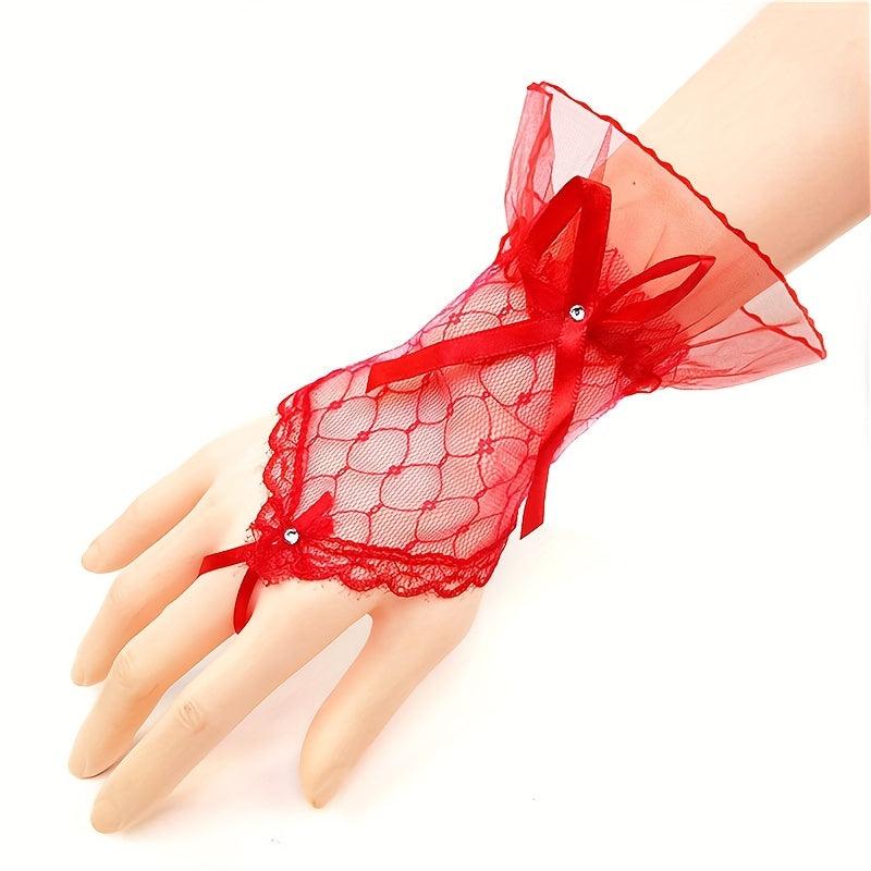 Lace Fingerless Short Gloves Mesh Bridal Wedding Dress Gloves