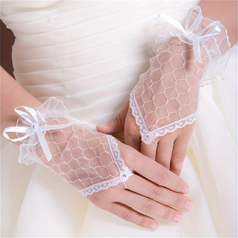 Lace Fingerless Short Gloves Mesh Bridal Wedding Dress Gloves
