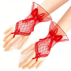Lace Fingerless Short Gloves Mesh Bridal Wedding Dress Gloves