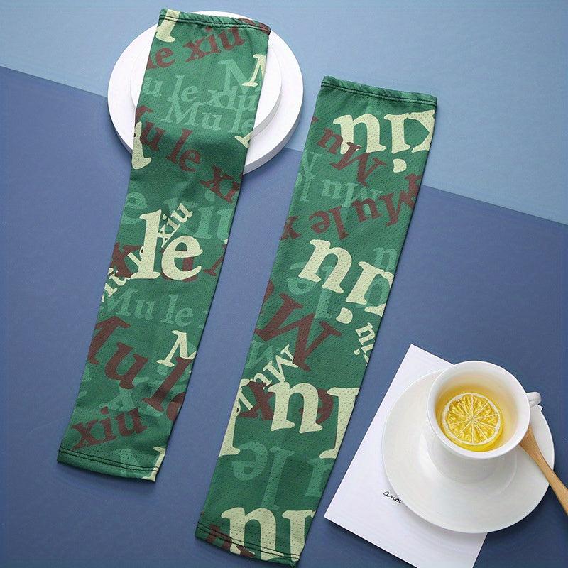 Letter Print Ice Silk Sleeves Unisex Sunscreen UV Protection Long Gloves