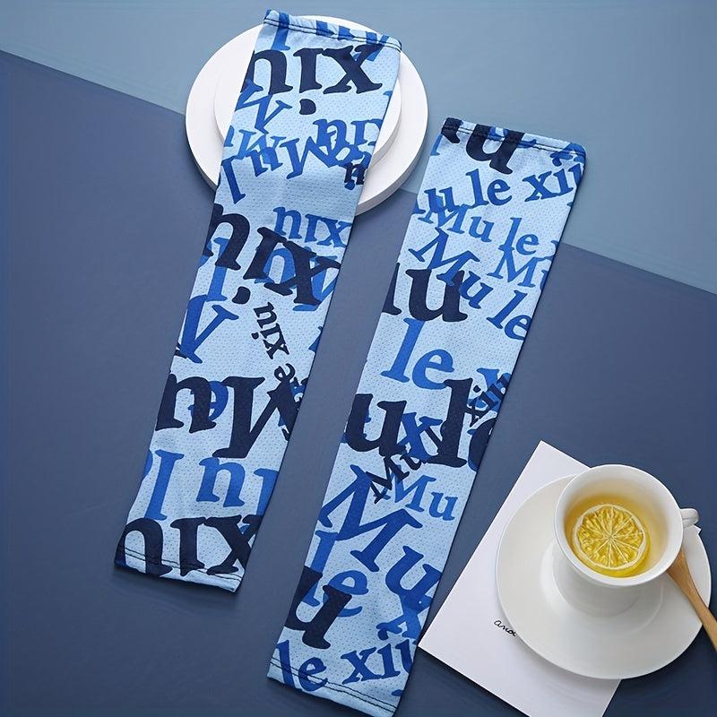 Letter Print Ice Silk Sleeves Unisex Sunscreen UV Protection Long Gloves