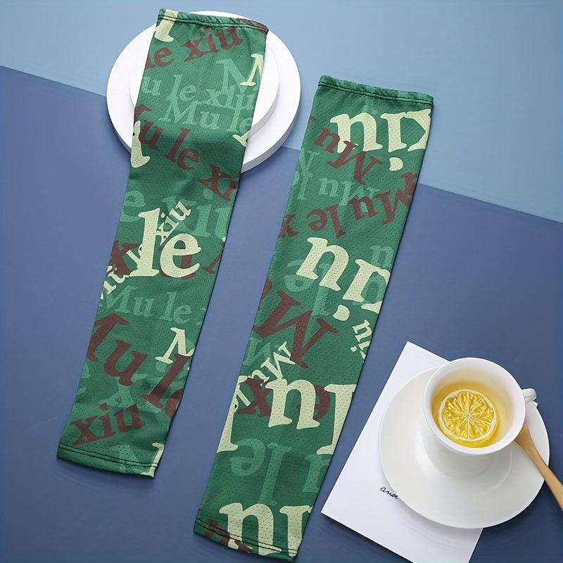 Letter Print Ice Silk Sleeves Unisex Sunscreen UV Protection Long Gloves