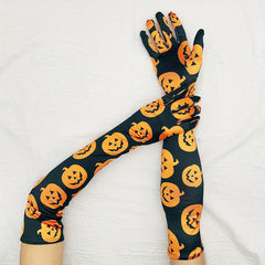 Cartoon Pumpkin Print Long Gloves Anime Halloween Gloves Unisex Vintage Cosplay