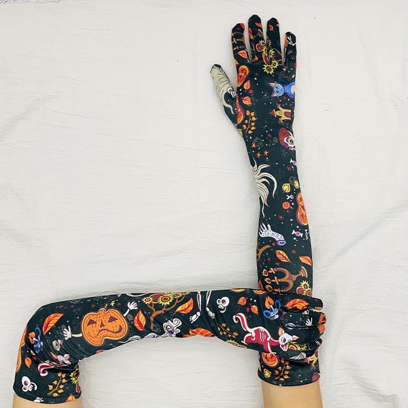 Cartoon Pumpkin Print Long Gloves Anime Halloween Gloves Unisex Vintage Cosplay