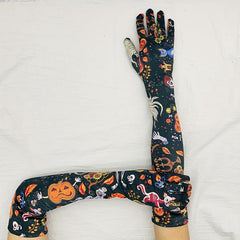 Cartoon Pumpkin Print Long Gloves Anime Halloween Gloves Unisex Vintage Cosplay