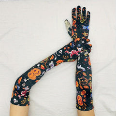 Cartoon Pumpkin Print Long Gloves Anime Halloween Gloves Unisex Vintage Cosplay