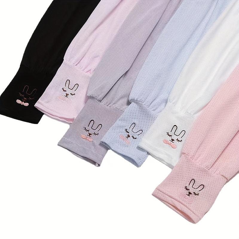 Bunny Embroidery Sleeves for Women Outdoor UV Protection