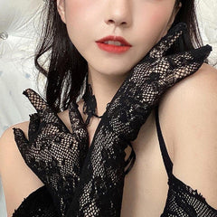 Floral Lace Sunscreen Gloves Breathable Full Finger Gloves