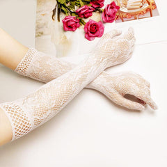 Floral Lace Sunscreen Gloves Breathable Full Finger Gloves