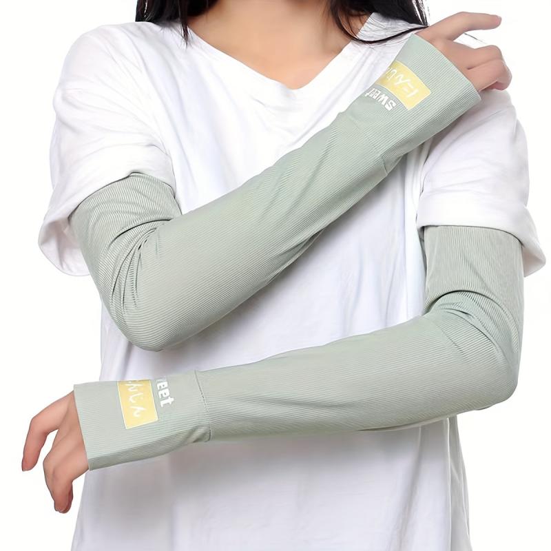 Green Cooling Sleeve Sunscreen UV Protection Arm Guard Sleeve with Thumb Hole