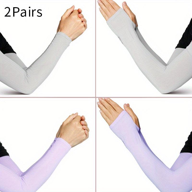 2 Pairs Sunscreen Ice Sleeves UV Protection Gloves for Women & Men
