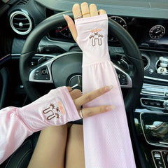Breathable Ice Sleeve Rabbit Embroidery Gloves UV Protection