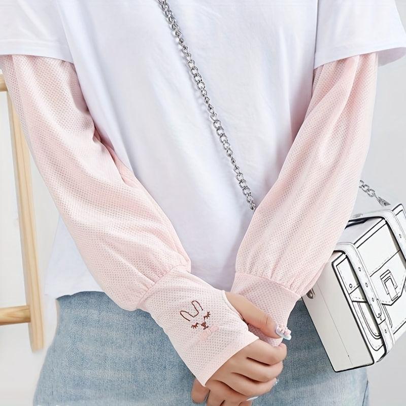 Breathable Ice Sleeve Rabbit Embroidery Gloves UV Protection