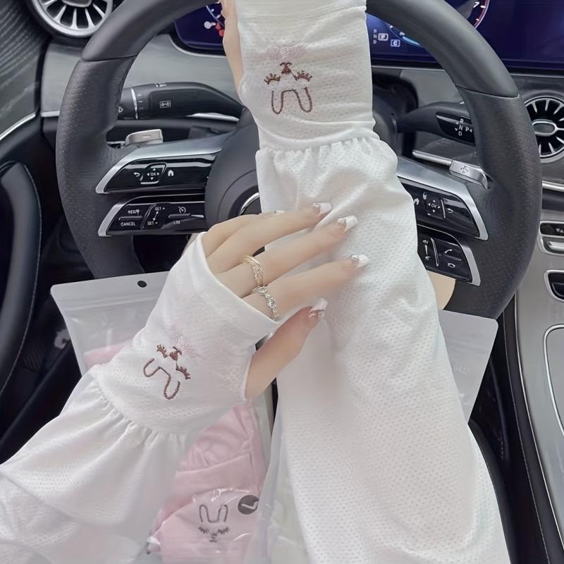Breathable Ice Sleeve Rabbit Embroidery Gloves UV Protection