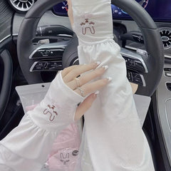 Breathable Ice Sleeve Rabbit Embroidery Gloves UV Protection