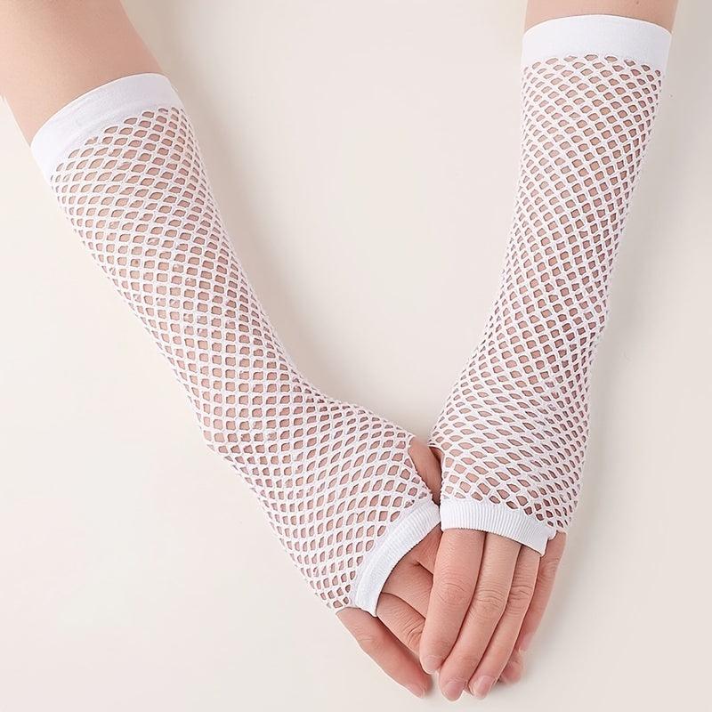 Punk Mesh Gloves Solid Long Party Dress Women's Accessories