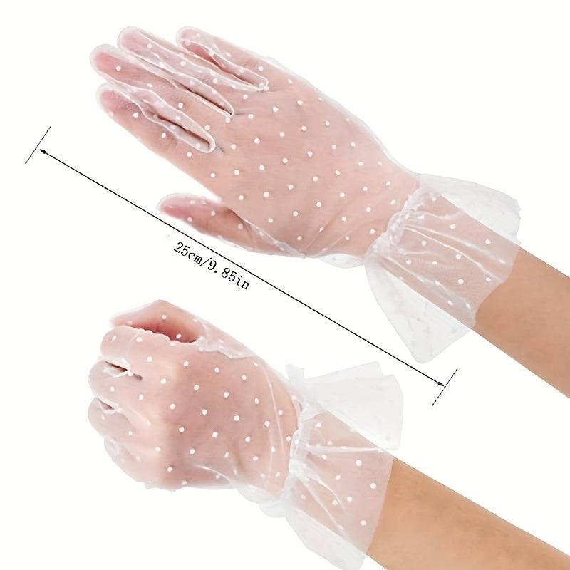 Lace Polka Dots Gloves Short Thin Breathable Yarn Gloves
