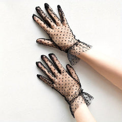 Lace Polka Dots Gloves Short Thin Breathable Yarn Gloves