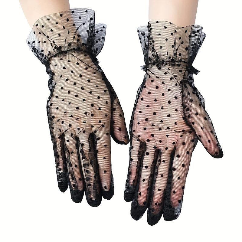 Lace Polka Dots Gloves Short Thin Breathable Yarn Gloves