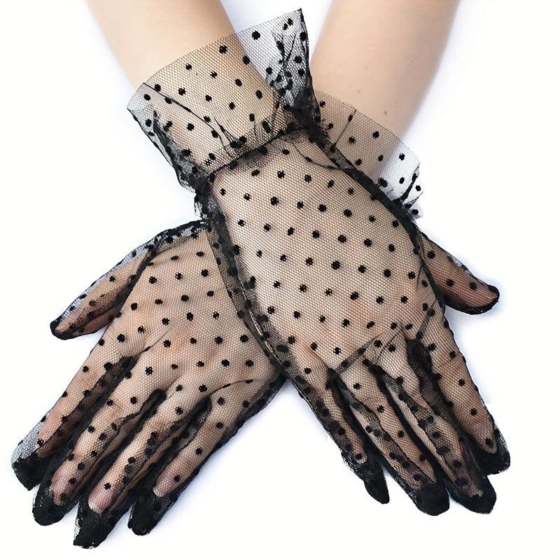Lace Polka Dots Gloves Short Thin Breathable Yarn Gloves