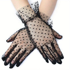 Lace Polka Dots Gloves Short Thin Breathable Yarn Gloves