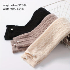 Ribbed Knitted Wool Gloves Plush Warm Fingerless Long Gloves