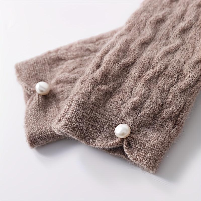 Ribbed Knitted Wool Gloves Plush Warm Fingerless Long Gloves