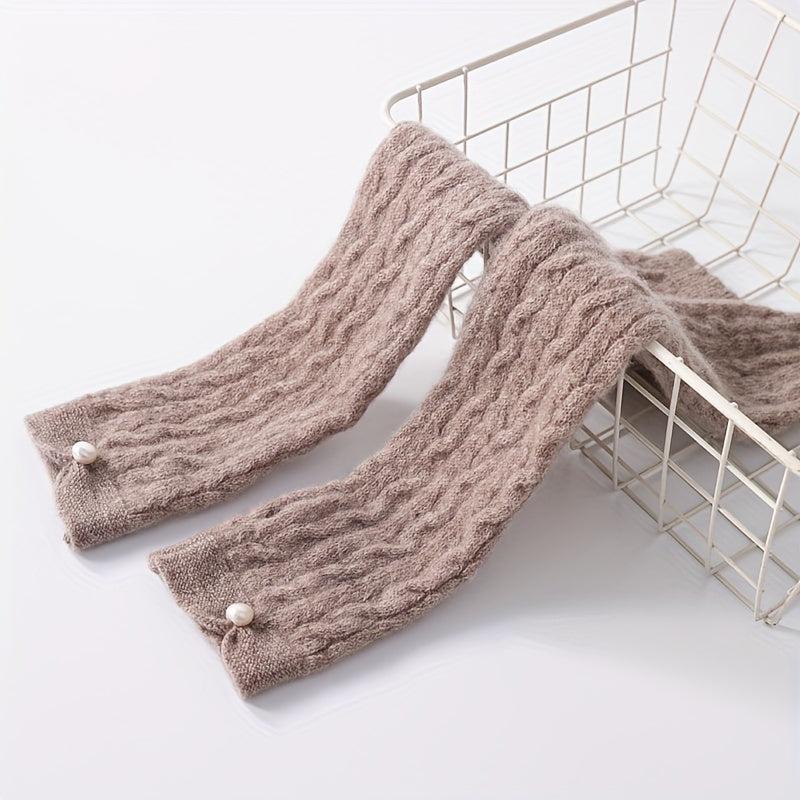 Ribbed Knitted Wool Gloves Plush Warm Fingerless Long Gloves
