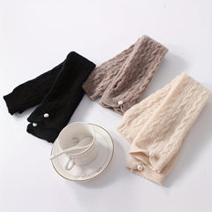 Ribbed Knitted Wool Gloves Plush Warm Fingerless Long Gloves