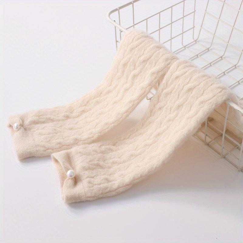 Ribbed Knitted Wool Gloves Plush Warm Fingerless Long Gloves