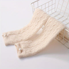 Ribbed Knitted Wool Gloves Plush Warm Fingerless Long Gloves