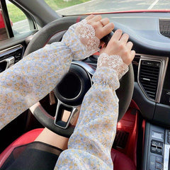 Boho Floral Print Sunscreen Sleeves Breathable UV Protection Gloves